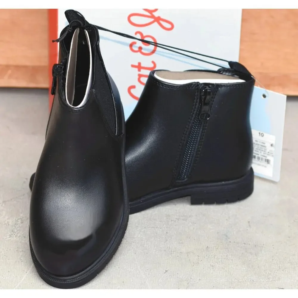 Cat & Jack Boys Tanner Chelsea Ankle Boots Black Vegan Faux Leather Size 10
